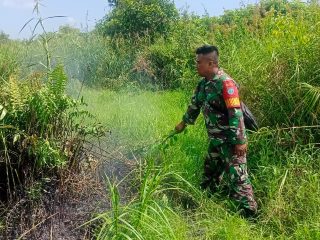 Gerak Cepat, Babinsa Koramil 1202-02/Sks Bantu Padamkan Kebakaran Lahan Perkebunan Warga