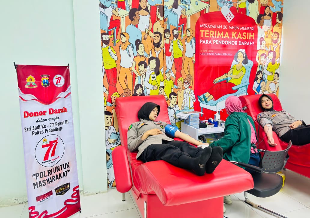 Setetes Darah Sejuta Harapan, Polwan Polres Probolinggo Gelar Donor Darah Sambut Hari Jadi ke-77