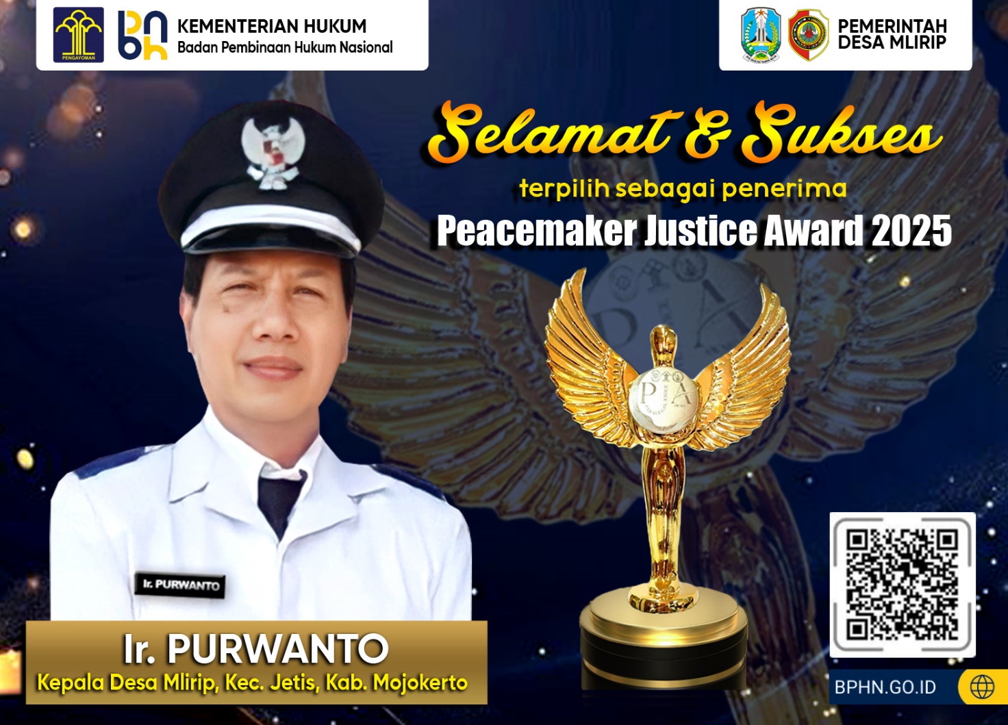 Bangga! Kepala Desa Mlirip Terpilih Dalam Ajang Prestisius Yang Digelar Kemenkumham