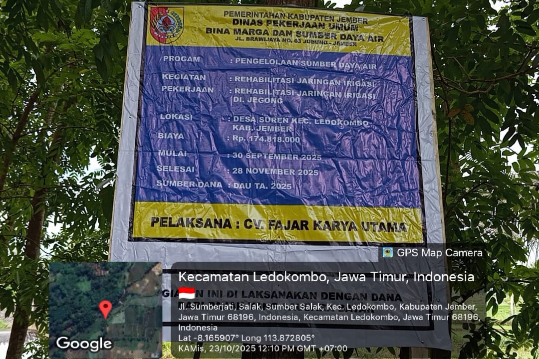 Proyek APBD Dinas PU SDA di Jember, Terindikasi Diduga Dikerjakan Tidak Sesuai RAB