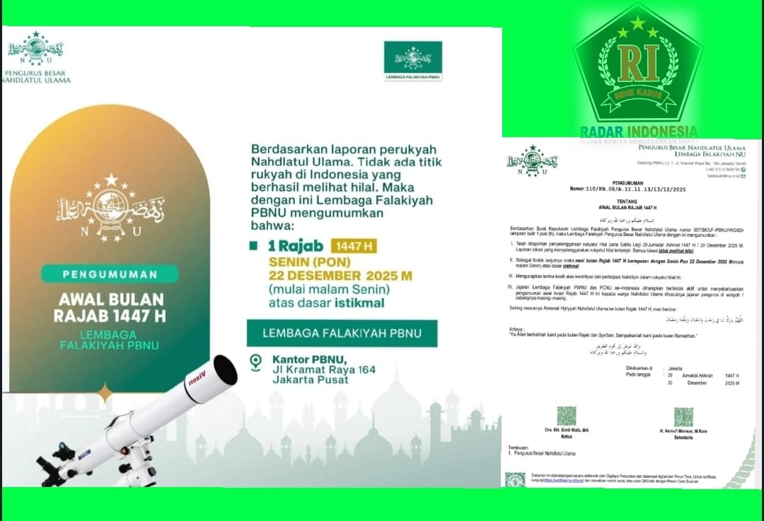PBNU Tetapkan 1 Rajab 1447 H Jatuh pada Senin, 22 Desember 2025
