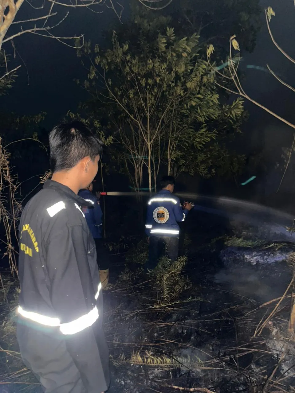 Foto: Para petugas Pemadam Formaslidam terus siaga melakukan pemadaman api dilahan gambut