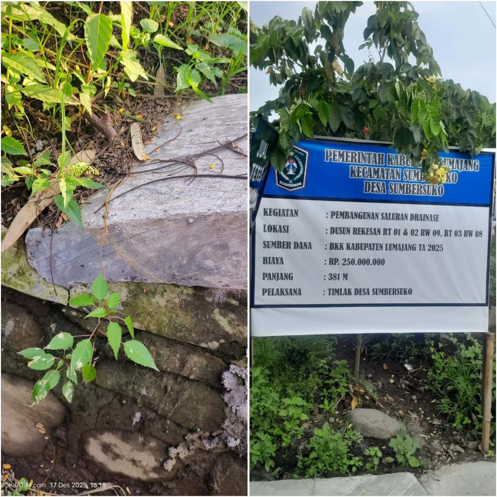 Kades Sumbersuko Angkat Bicara Soal Proyek Drainase BKK Rp250 Juta, Pelaksana Klaim Tak Ada Masalah