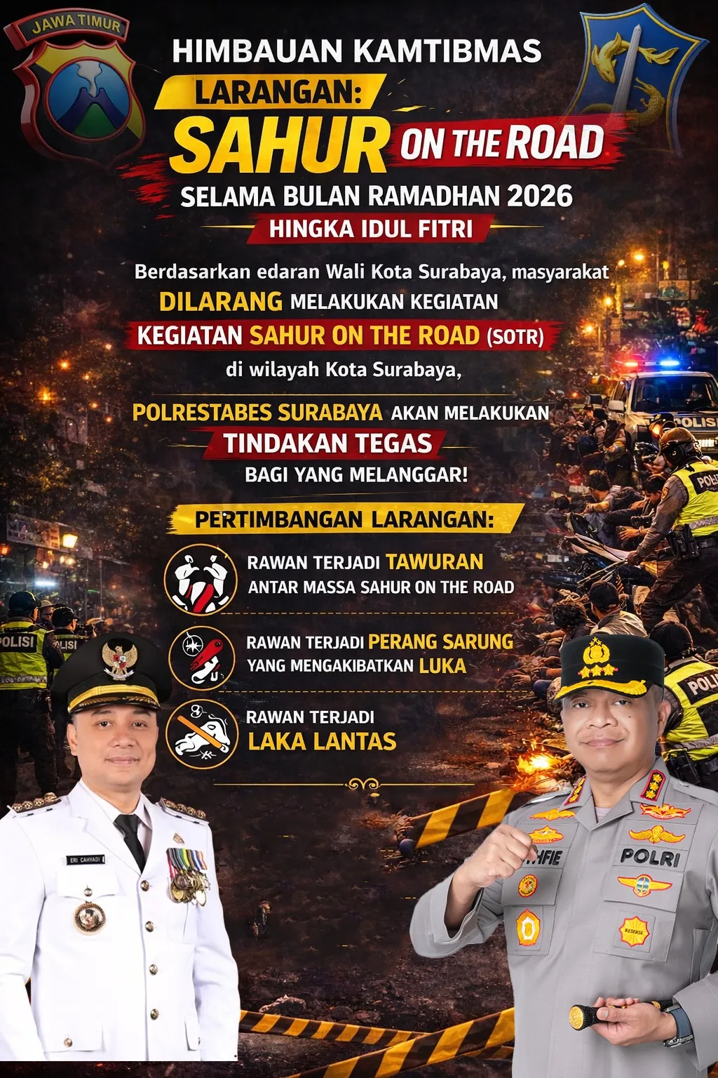 Cegah Tawuran dan Balap Liar, Pemkot dan Polrestabes Surabaya Larang SOTR Selama Ramadhan 2026