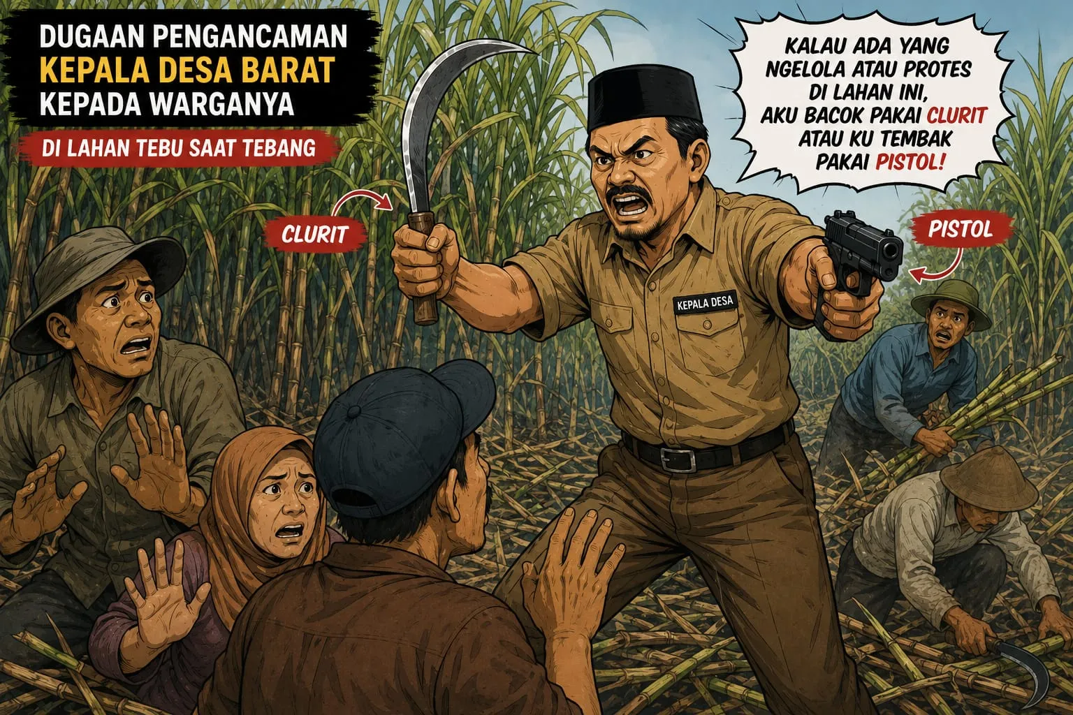 Diduga Ancam Warga dengan Clurit dan Pistol, Oknum Kepala Desa Barat Terlibat Perselisihan di Lahan Tebu
