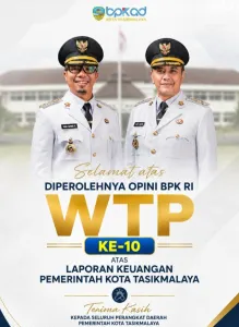Pemerintah Kota Tasikmalaya Raih Opini (WTP) BPK RI Ke-10 Kali