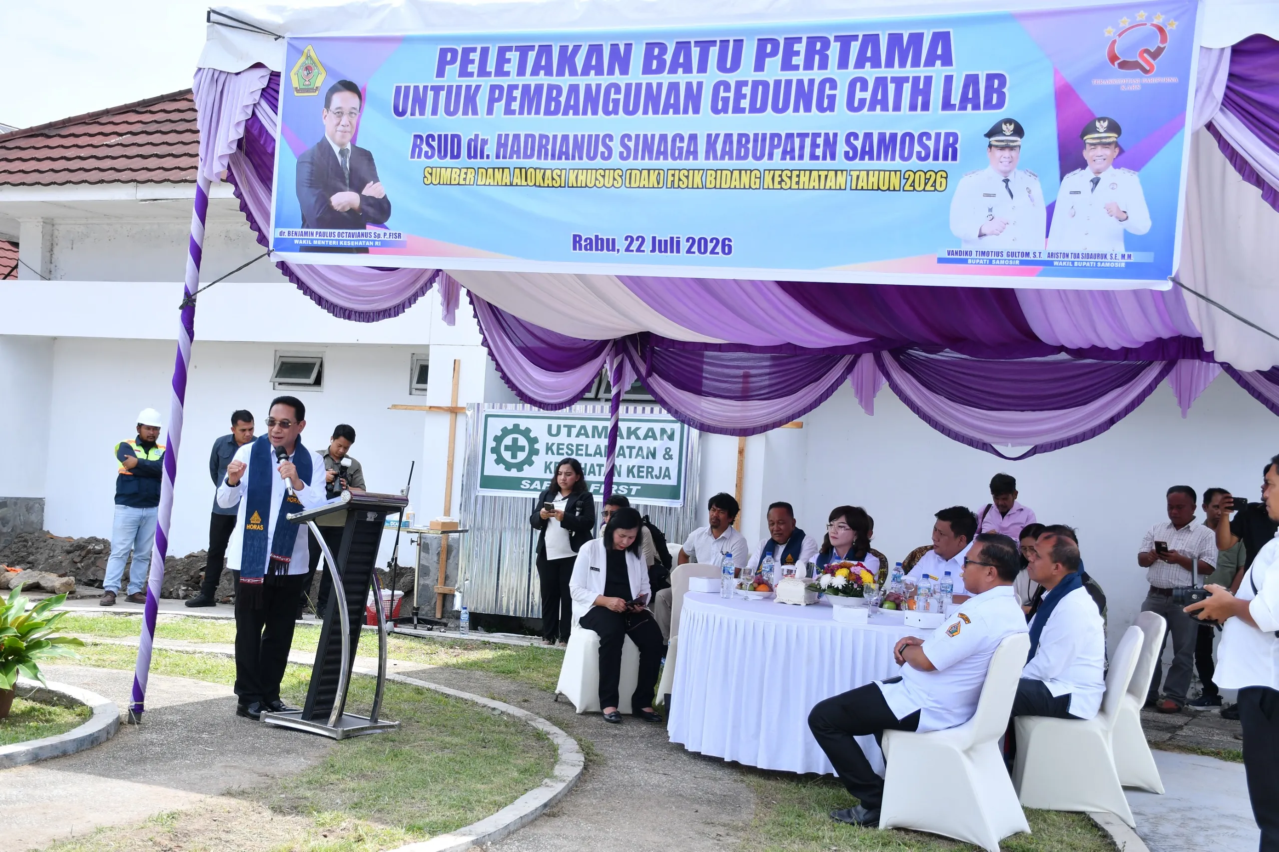 Pembangunan Cathlab RSUD Hadrianus Sinaga Dimulai, Wamenkes RI dan Bupati Samosir Letakkan Batu Pertama