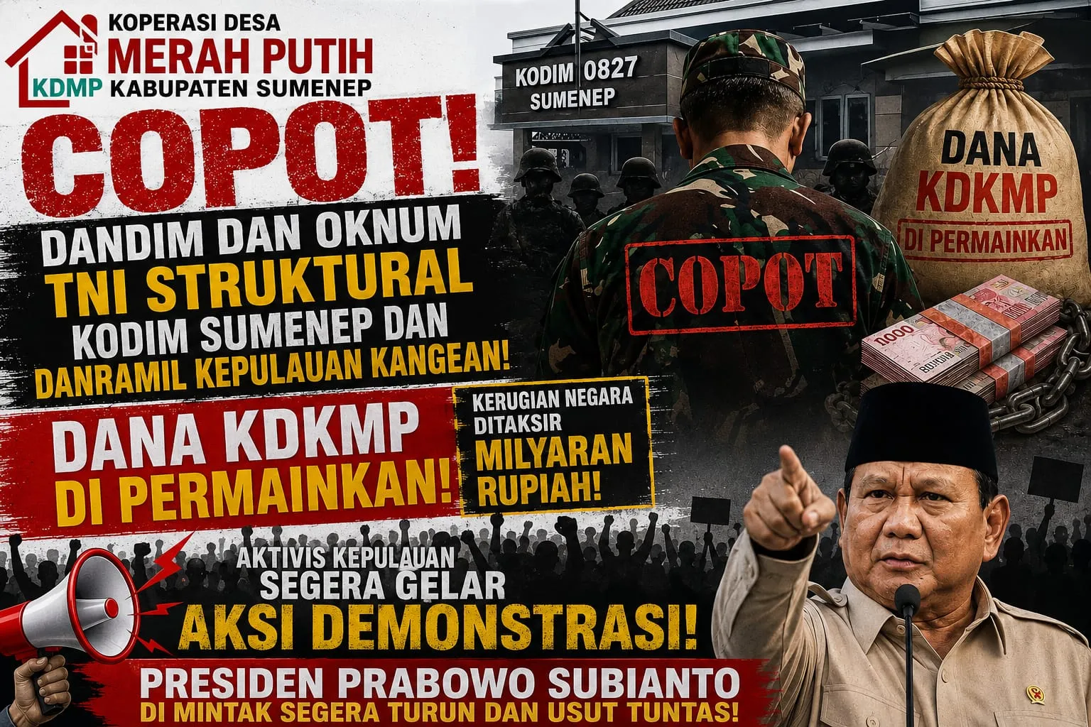 Presiden Prabowo Subianto Diminta Tidak Hanya Membaca Data di Meja Istana: Dana KDKMP Kabupaten Sumenep Tak Kunjung Cair, Birokrasi Kodim/0827 Sumenep Disorot Tajam, Aktivis: Segera Menggelar Aksi Demonstrasi