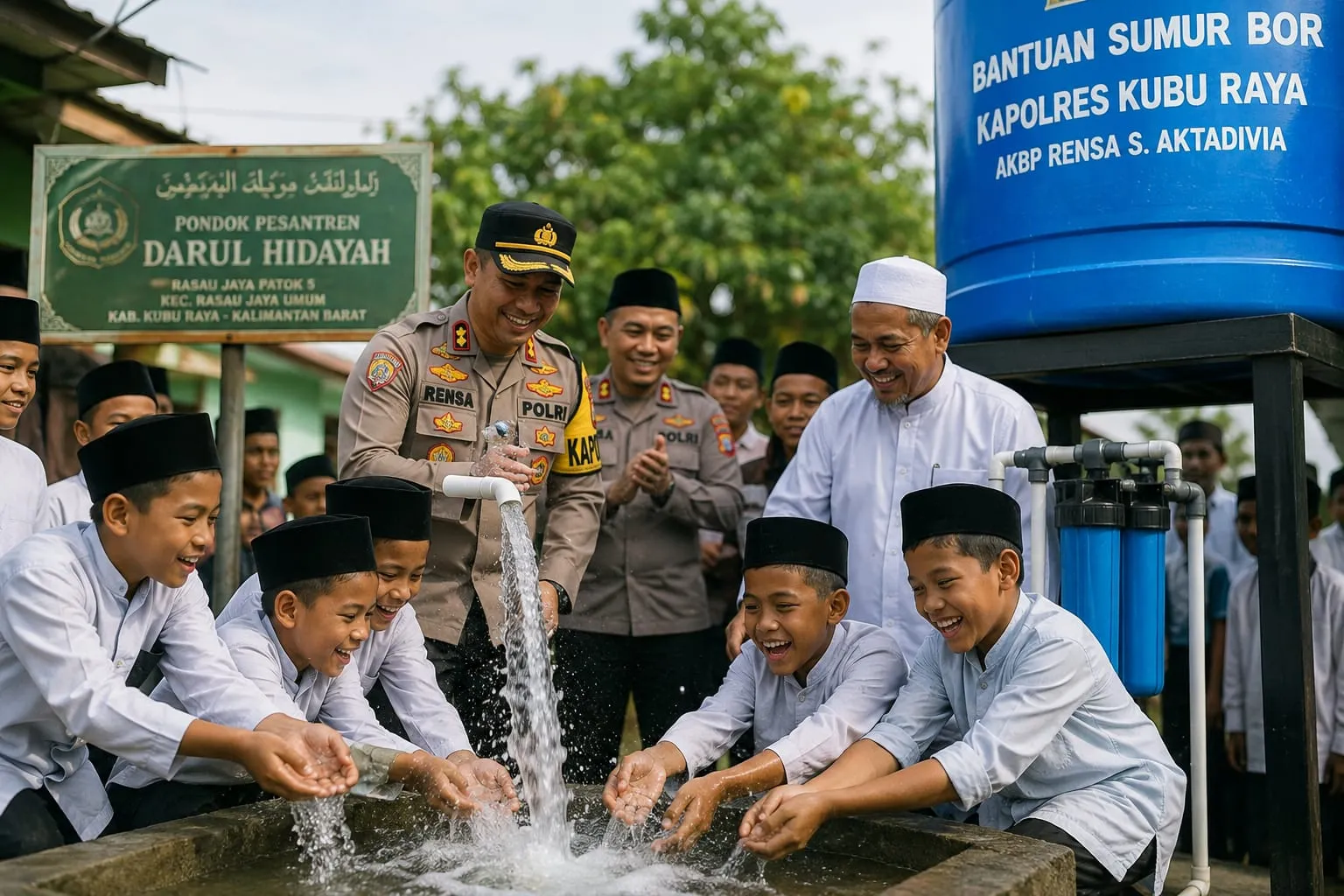 Sumur Bor Bantuan Kapolres Kubu Raya Akhirnya Mengalir, 600 Santri Kini Punya Air Bersih