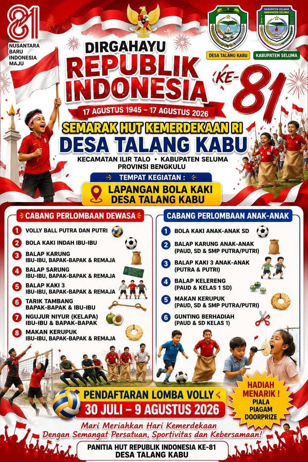 Warga Desa Talang Kabu Gelar Lomba 17 Agustus HUT RI ke-81 dengan Penuh Meriah