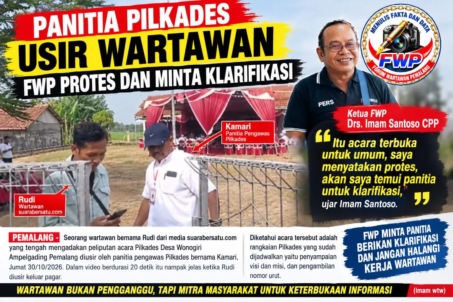 Panitia Pilkades Desa Wonogiri Diduga Usir Wartawan, FWP Protes dan Minta Klarifikasi