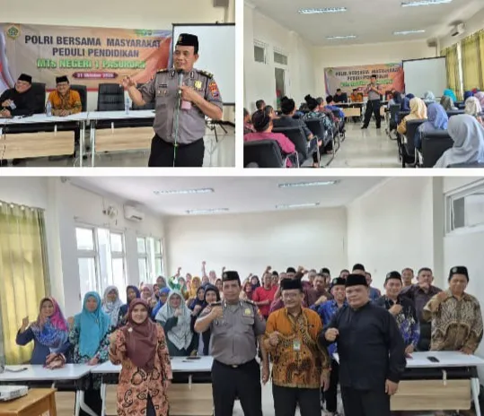 Peduli Pendidikan Satlinmas Polres Pasuruan Berikan Pembinaan Kepada, 58 Dewan Guru MTsN 1 Pasuruan